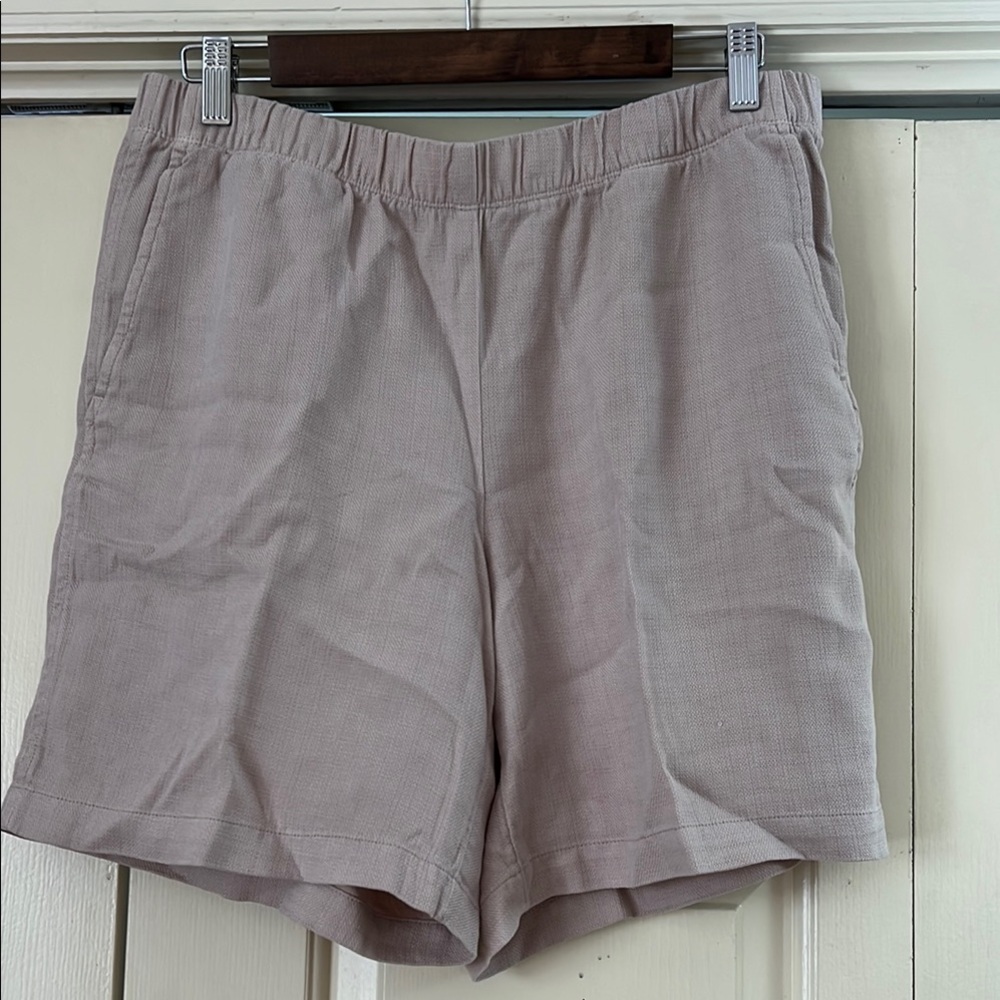 J. Jill Pure Jill Tan Elastic-Waist Linen-like Loose Slide on Shorts Medium